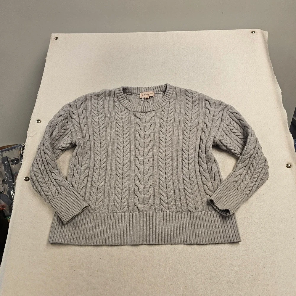 Philosophy Republic Clothing Gray Cable Knit Sweater Crew Neck Long Sleeve Large
